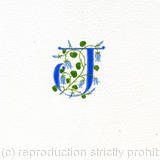 Letter J in blue with bluebells on watercolour paper