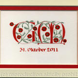 Two initials in red with Poppies wedding gift