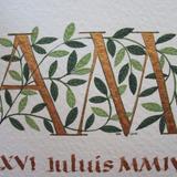 Two gold letters with leaves in shades of green wedding gift