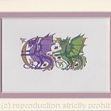 Two initials in gold with purple and green dragons