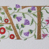 Double initials with red Roses, Thistles and dark pink Lilies