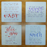 Placemats set of four square mats -  East, West, Glasgow, South 