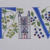 Initials with Hops, Brambles and Lincoln Cathedral tower.