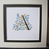 23c gold leaf letter A handpainted with forget-me-nots