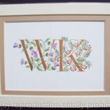 Painted initials in gold with Thistles and Rowan.