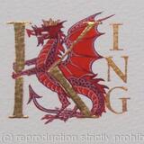 Illuminated surname letters with a red and gold dragon on 300gsm watercolour paper.