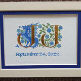 23c gold leaf initials handpainted with blue dragon and roses.