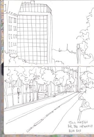 Waiting for the tour bus in Barcelona