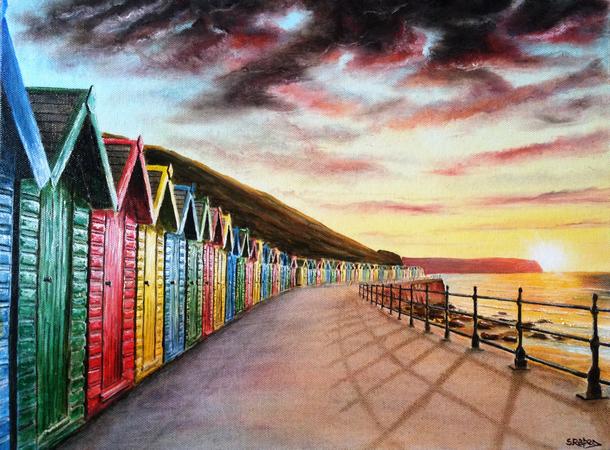 Sunset Whitby Beach Huts