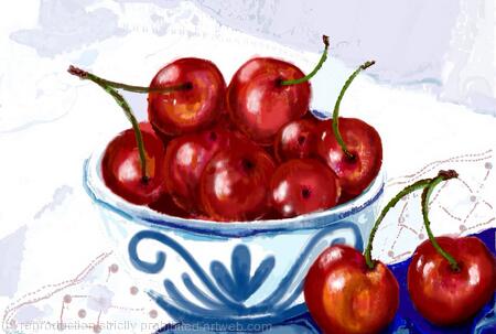 Red Cherries, Blue Bowl