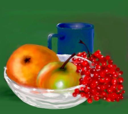Blue Mug, Red Berries
