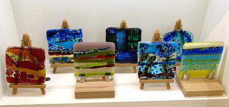 Small Square Artworks on Easels