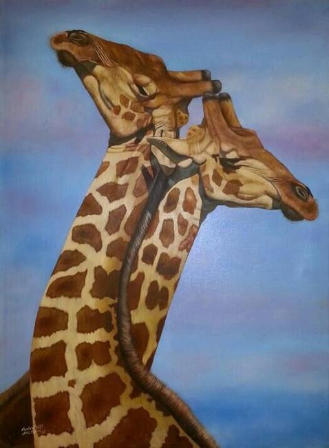 Giraffe lovers necking
