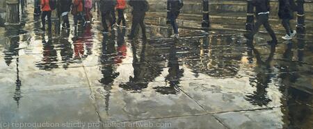Rain and reflections, Trafalgar Square