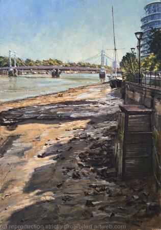 Low tide and shadows. Albert bridge.