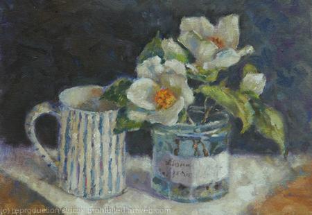 Gardenias with Stripey Mug