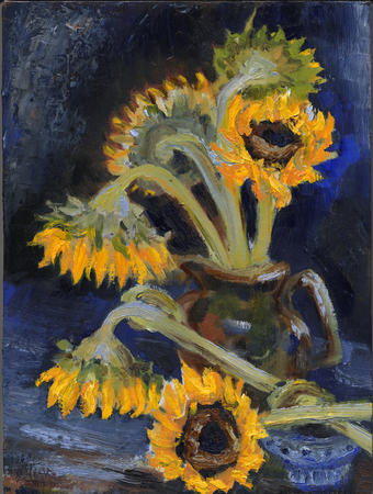Sunflowers in Brown Jug