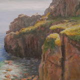 cliffs cornwall  boat at sea