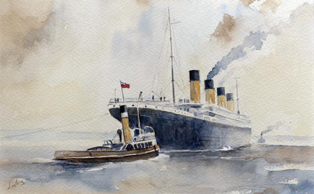 Titanic with tug 