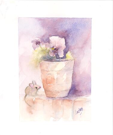 Monty mouse with Pansy pot AVAILABLE  