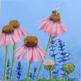 Bee on Echinacea with Lupine 