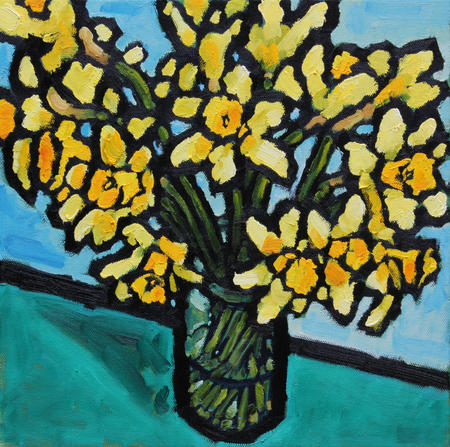 Daffodils in a jam jar