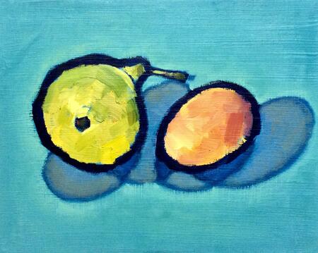 Still life with pear and an egg