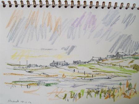 drawing Shawbost across the Loch