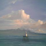 Moville Light with Winter Clouds and Moon Rising above Mount Benevenagh