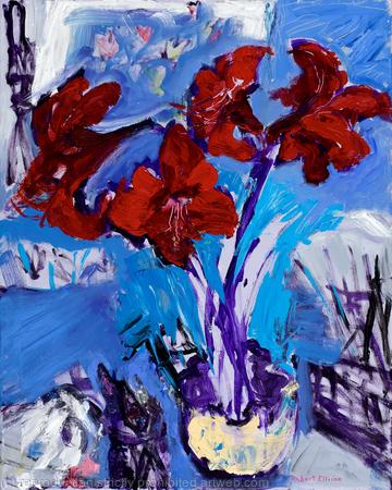 Red Amaryllis with Brushes and Knives