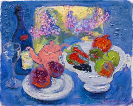 Still Life with Pink Teapot and Pomegranate