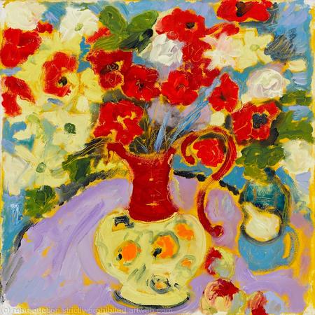 Flowers in Czech Jug with Lilac Tablecloth