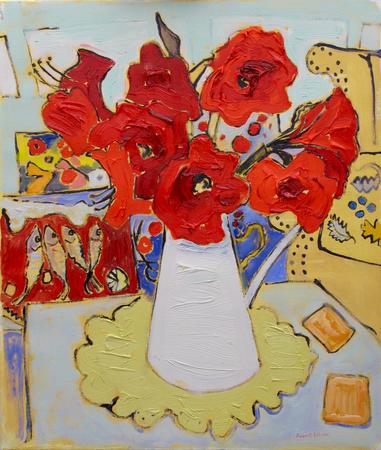 Red Amaryllis in White Jug