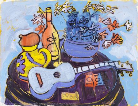 Still Life with Ukulele on Barrel