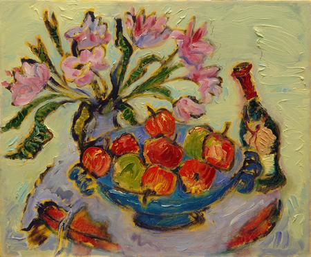 Apples with Bottle and Tulips