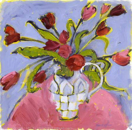 Tulips in Checkered Jug