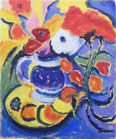 Blue and White Jug, Fruit and Flowers