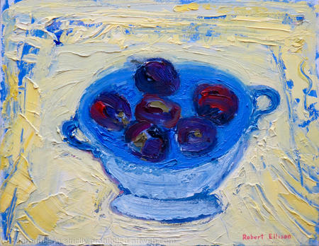 Plums in Grey and Blue Bowl