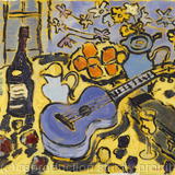Blue Ukulele on Yellow Tablecloth