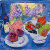 Still Life with Pink Teapot and Pomegranate