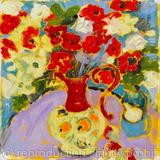 Flowers in Czech Jug with Lilac Tablecloth