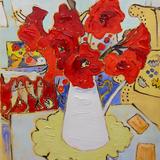 Red Amaryllis in White Jug