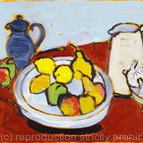 Fruitbowl, White Jug, Blue Coffeepot and Garlic