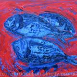 Three Seabream in Blue on Red