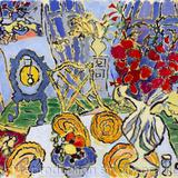 Interior With Gong and Red Gladioli