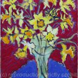 Daffodils on Blue Tablecloth