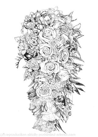 Bridal Bouquet Black And White Pen And Ink 4