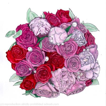 Bridal Bouquet Pen And Ink With Colour Wash 3