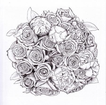 Bridal Bouquet Black And White Pen And Ink 3