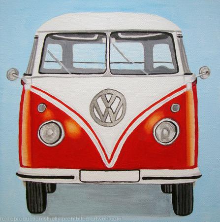 VW Camper Van Red - Greetings Card